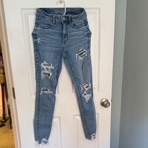American Eagle Outfitters Women's Ripped Light Blue Skinny Jeans